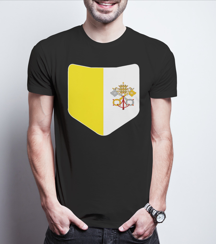 Vatican City Flag Pocket Style Emblem Design With Keys And Tiara T-Shirt