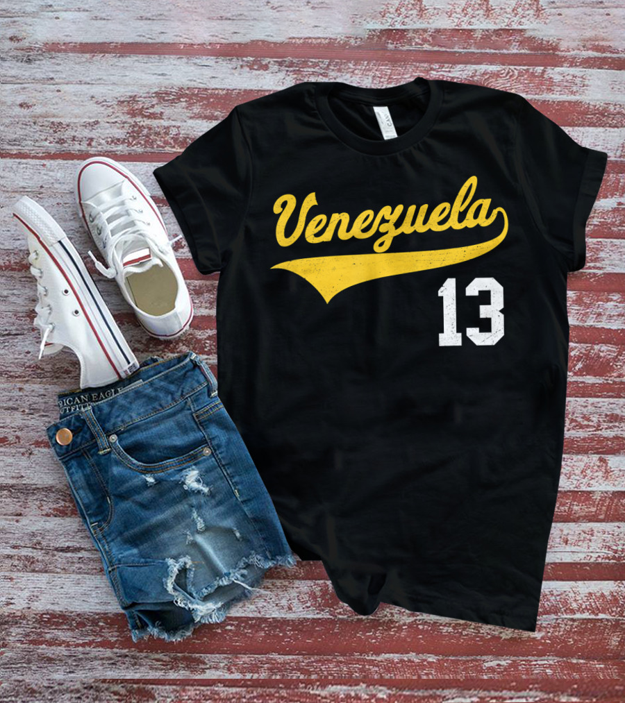 Venezuela Vintage Baseball Script Number 13 T-Shirt
