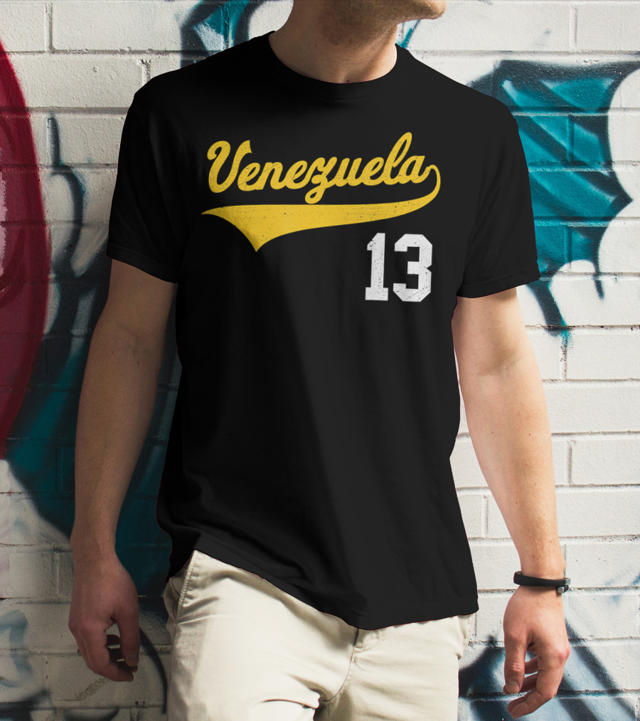 Venezuela Vintage Baseball Script Number 13 T-Shirt