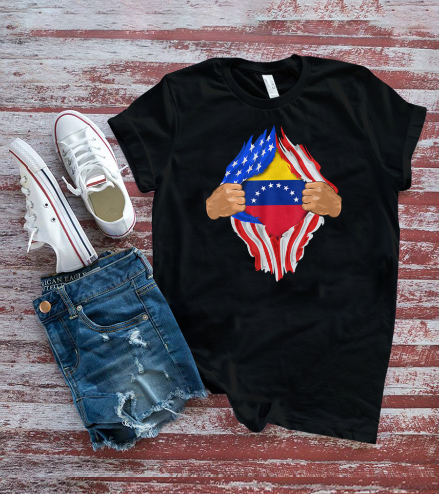 Venezuelan Blood Inside Me USA Venezuela Flag Fusion T-Shirt