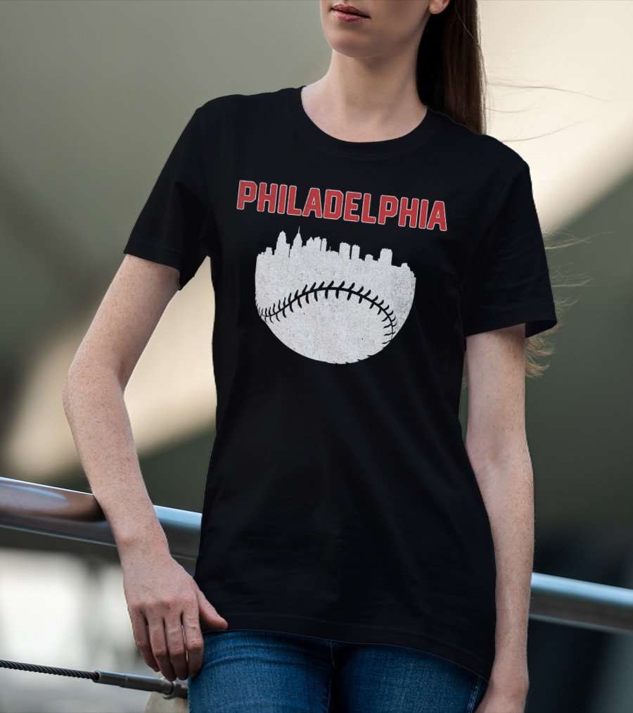 Philadelphia Cityscape Baseball T-Shirt