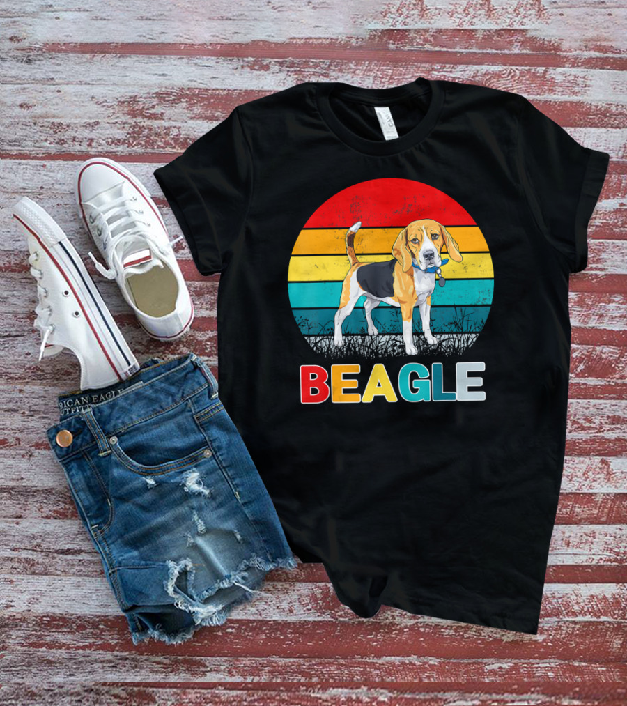 Vintage Beagle Retro Stripes Graphics T-Shirt