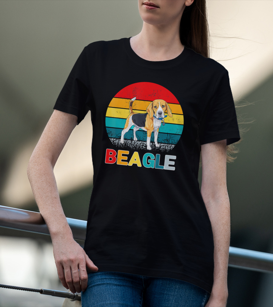 Vintage Beagle Retro Stripes Graphics T-Shirt