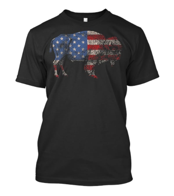 Vintage American Flag Bison Buffalo Patriotic T-Shirt