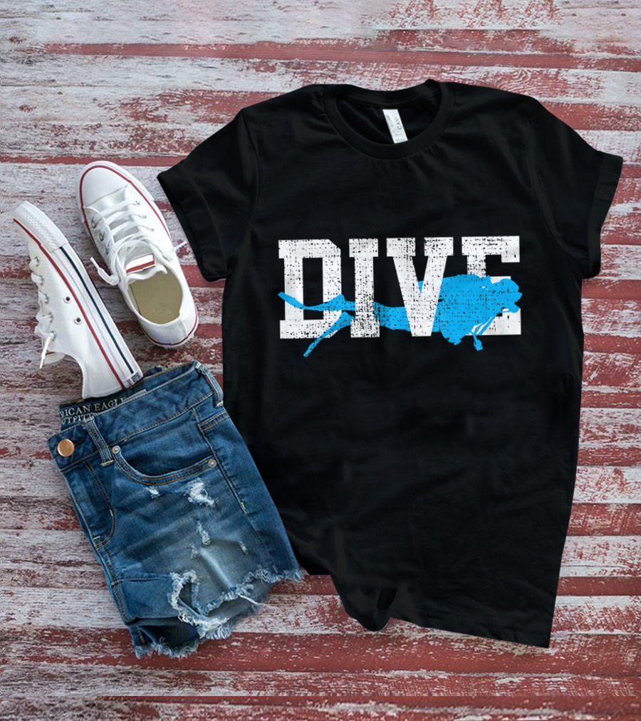 Vintage Scuba Diving Dive Diver Station Scho Bold Dive Text With Diver T-Shirt