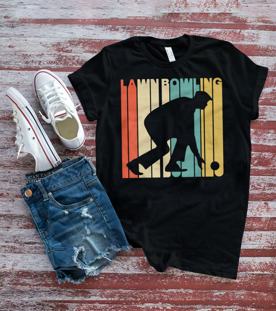Vintage Lawn Bowling Silhouette Retro Stripes T-Shirt