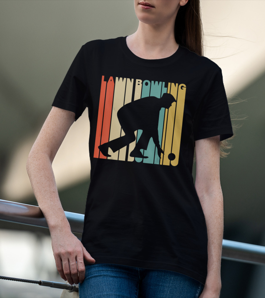 Vintage Lawn Bowling Silhouette Retro Stripes T-Shirt
