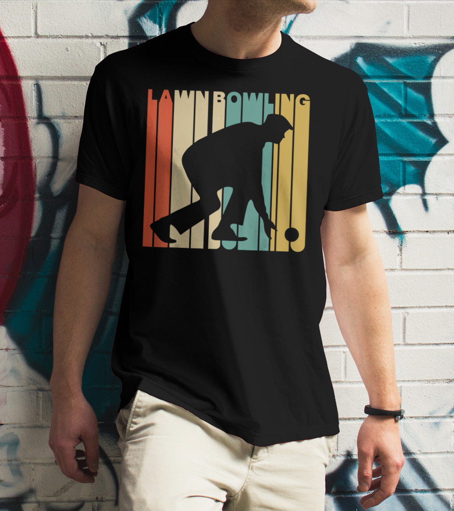 Vintage Lawn Bowling Silhouette Retro Stripes T-Shirt