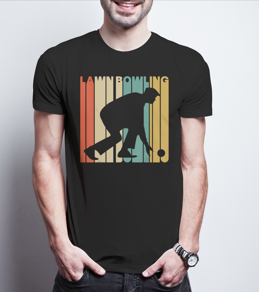 Vintage Lawn Bowling Silhouette Retro Stripes T-Shirt