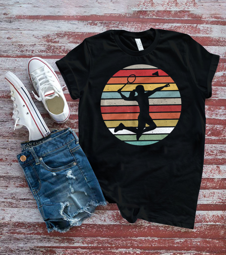 Vintage Sunset Badminton Silhouette Lovers T-Shirt