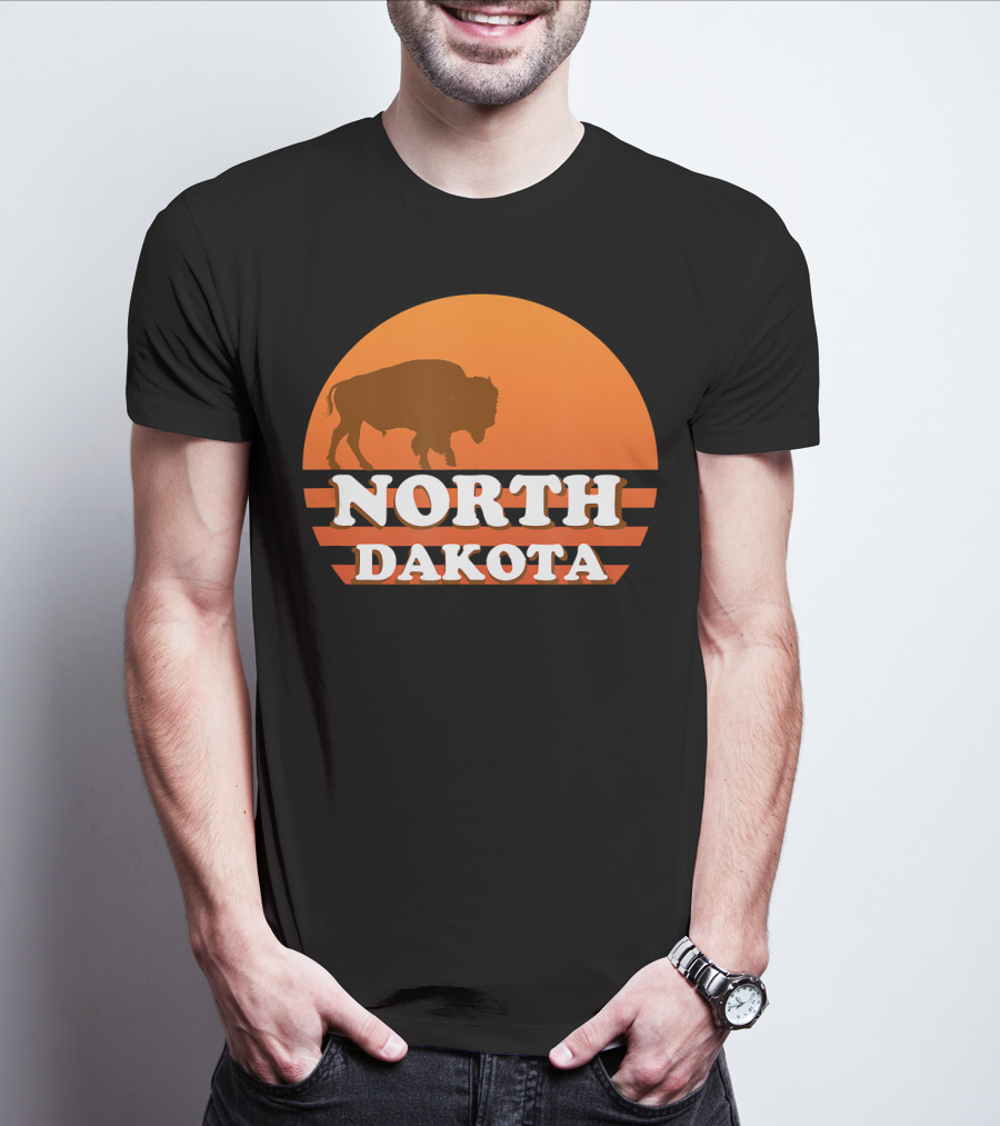 North Dakota Vintage 70s 80s Sunset Buffalo T-Shirt