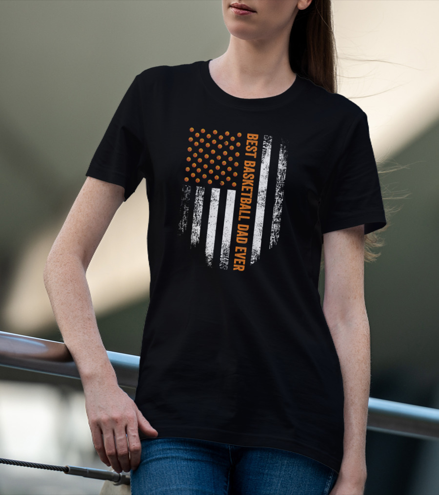 Vintage USA Best Basketball Dad Ever American Flag T-Shirt