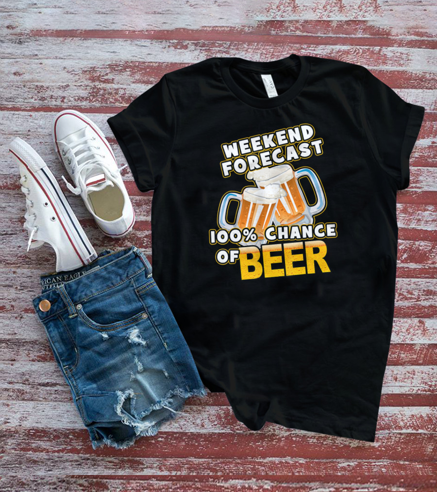 Weekend Forecast 100% Chance Of Beer Two Mugs T-Shirt