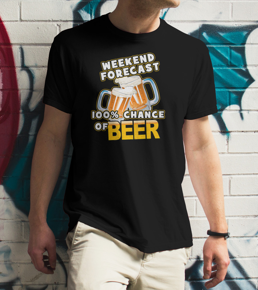 Weekend Forecast 100% Chance Of Beer Two Mugs T-Shirt