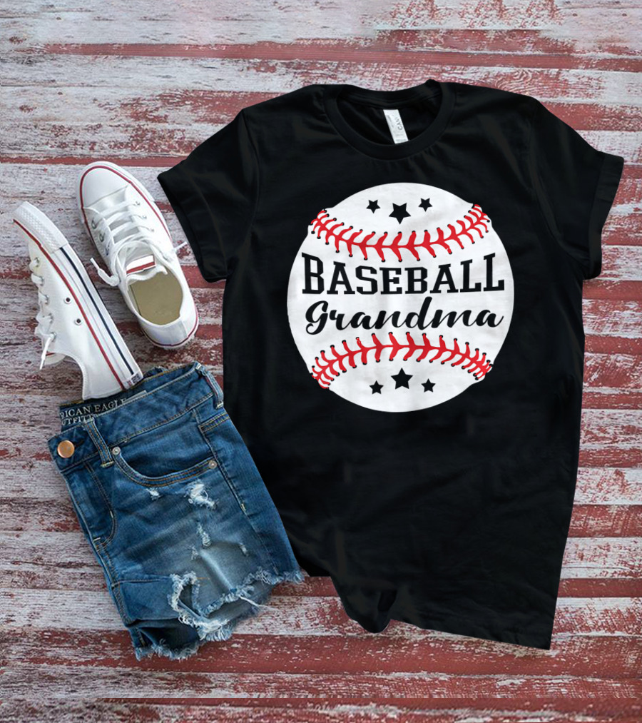 Baseball Grandma Star Pattern Ball Stitching T-Shirt