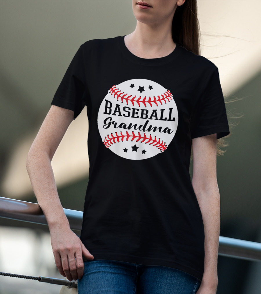 Baseball Grandma Star Pattern Ball Stitching T-Shirt