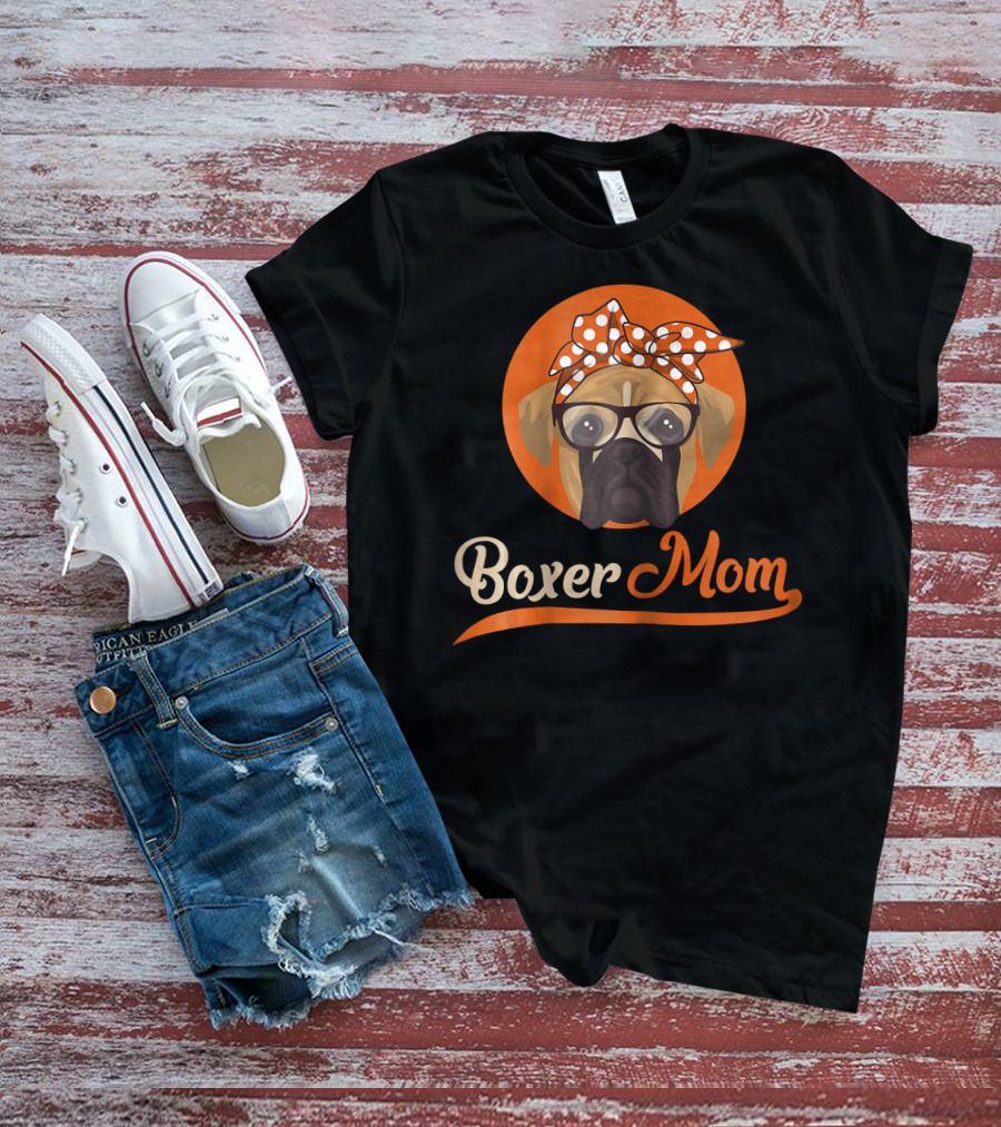Boxer Mom With Glasses And Polka Dot Bow T-Shirt