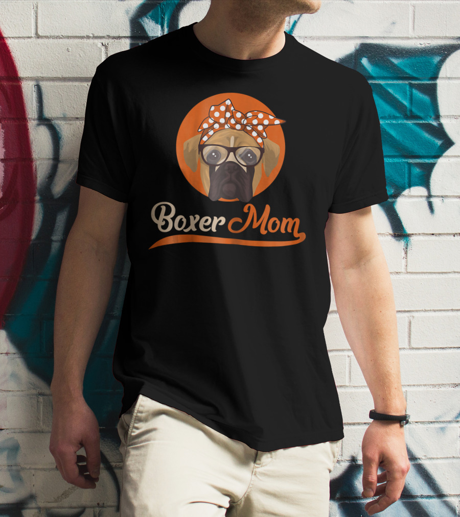Boxer Mom With Glasses And Polka Dot Bow T-Shirt