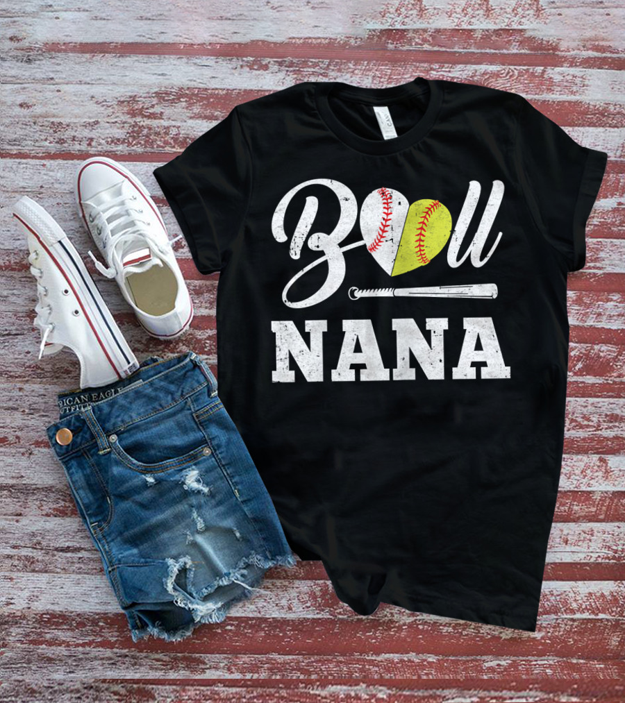Ball Nana Heart Softball Baseball Bat T-Shirt
