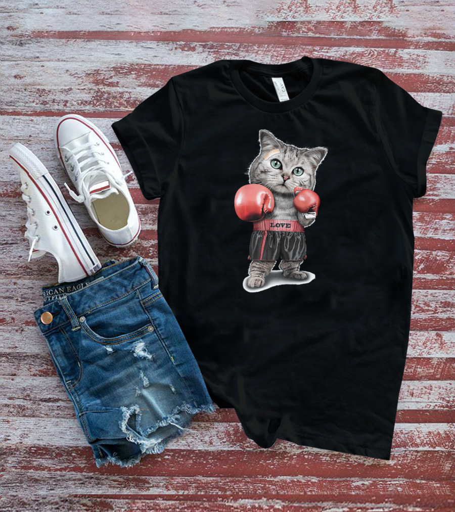 Funtacy Boxing Cat Love Gloves T-Shirt