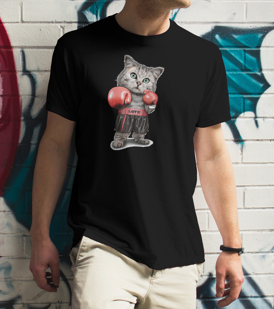 Funtacy Boxing Cat Love Gloves T-Shirt