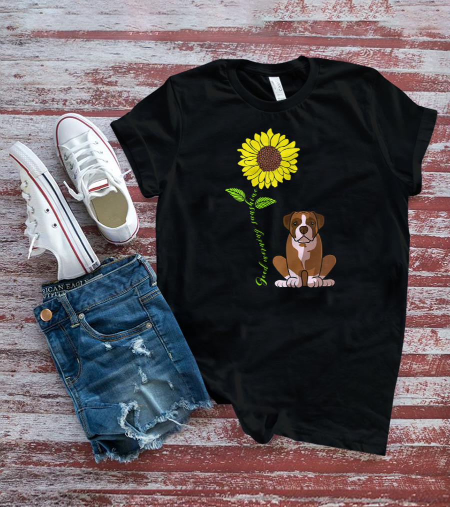 Good Morning Sunshine Boxer Dog With Sunflower T-Shirt