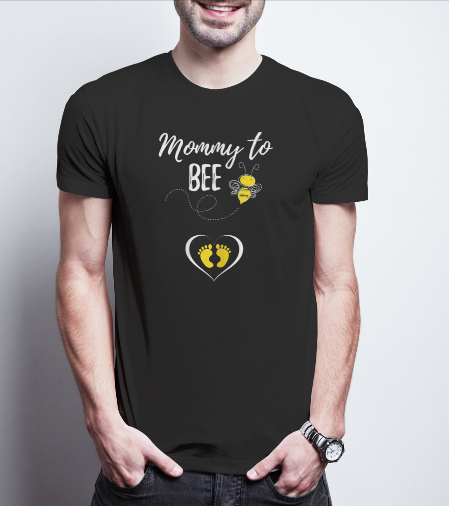 Mommy To Bee Cute Pregnant Baby Footprints Heart T-Shirt