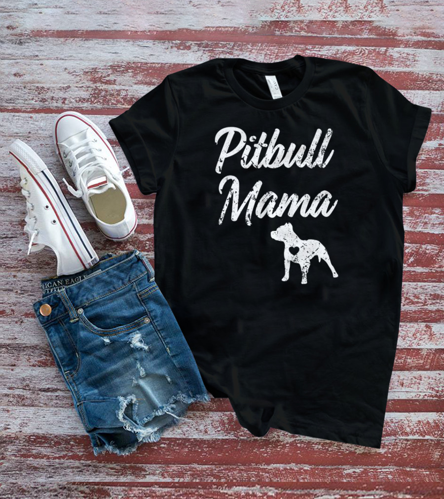Pitbull Mama Women's Heart Silhouette Pit Bull T-Shirt