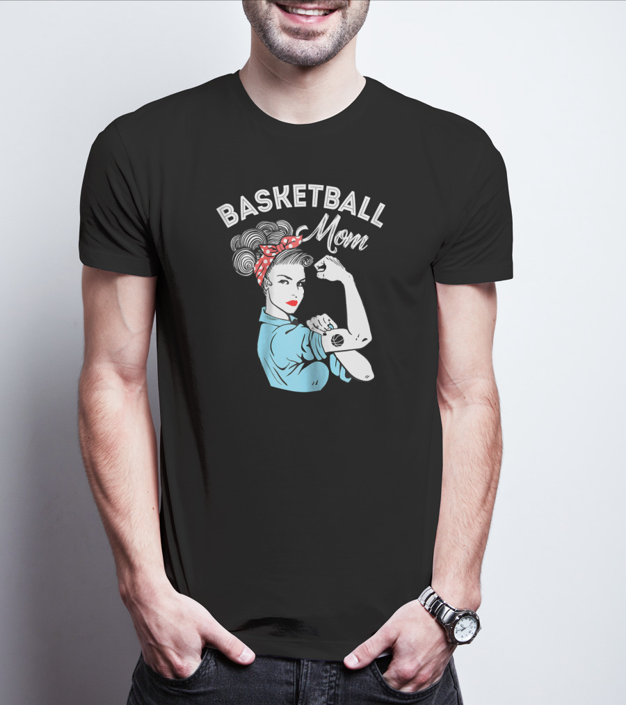 Basketball Mom Retro Strong Iconic Rosie Flexing T-Shirt