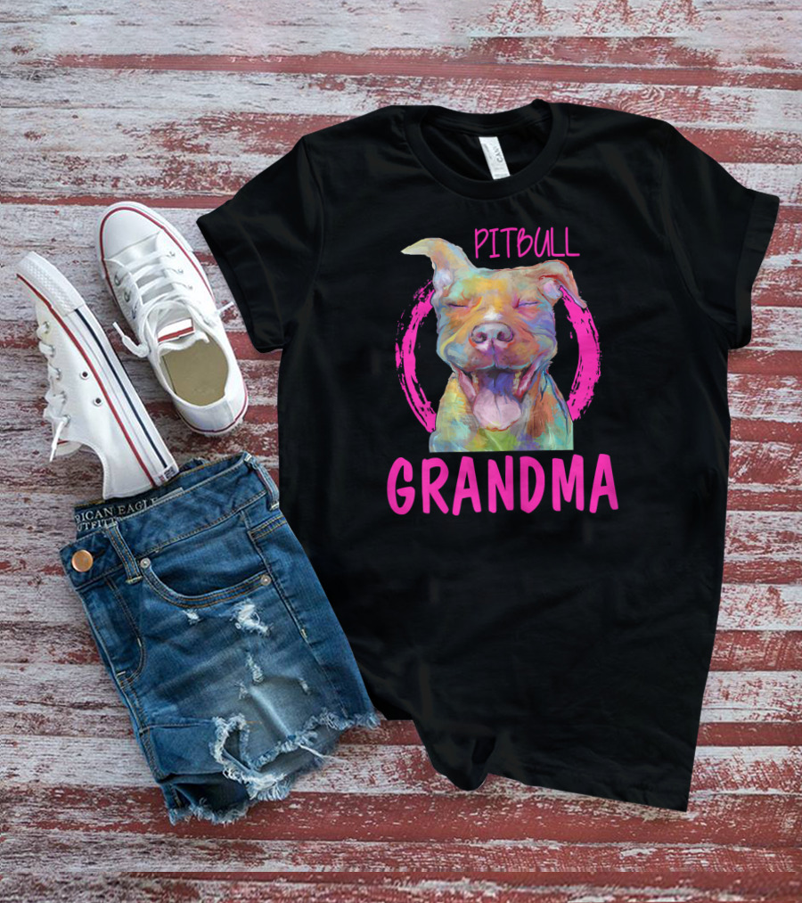 Pitbull Grandma Colorful Happy Dog T-Shirt