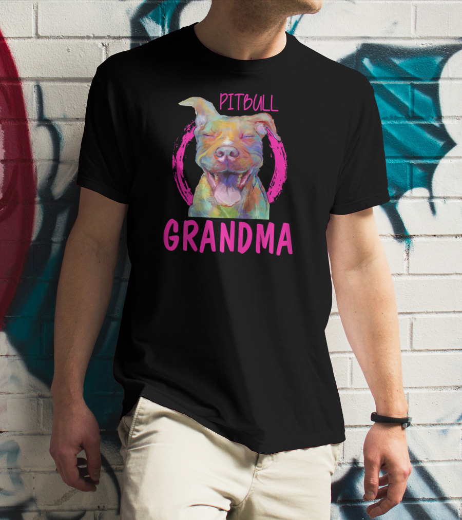 Pitbull Grandma Colorful Happy Dog T-Shirt