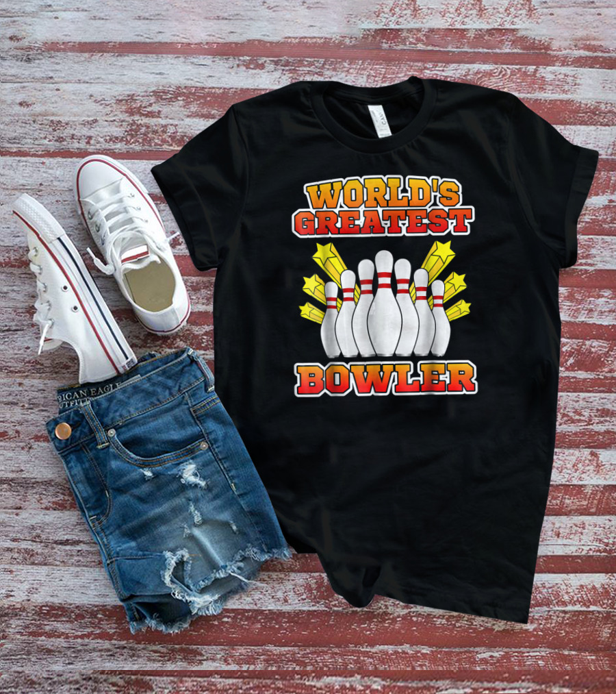 World's Greatest Bowler With Bowling Pins And Stars T-Shirt