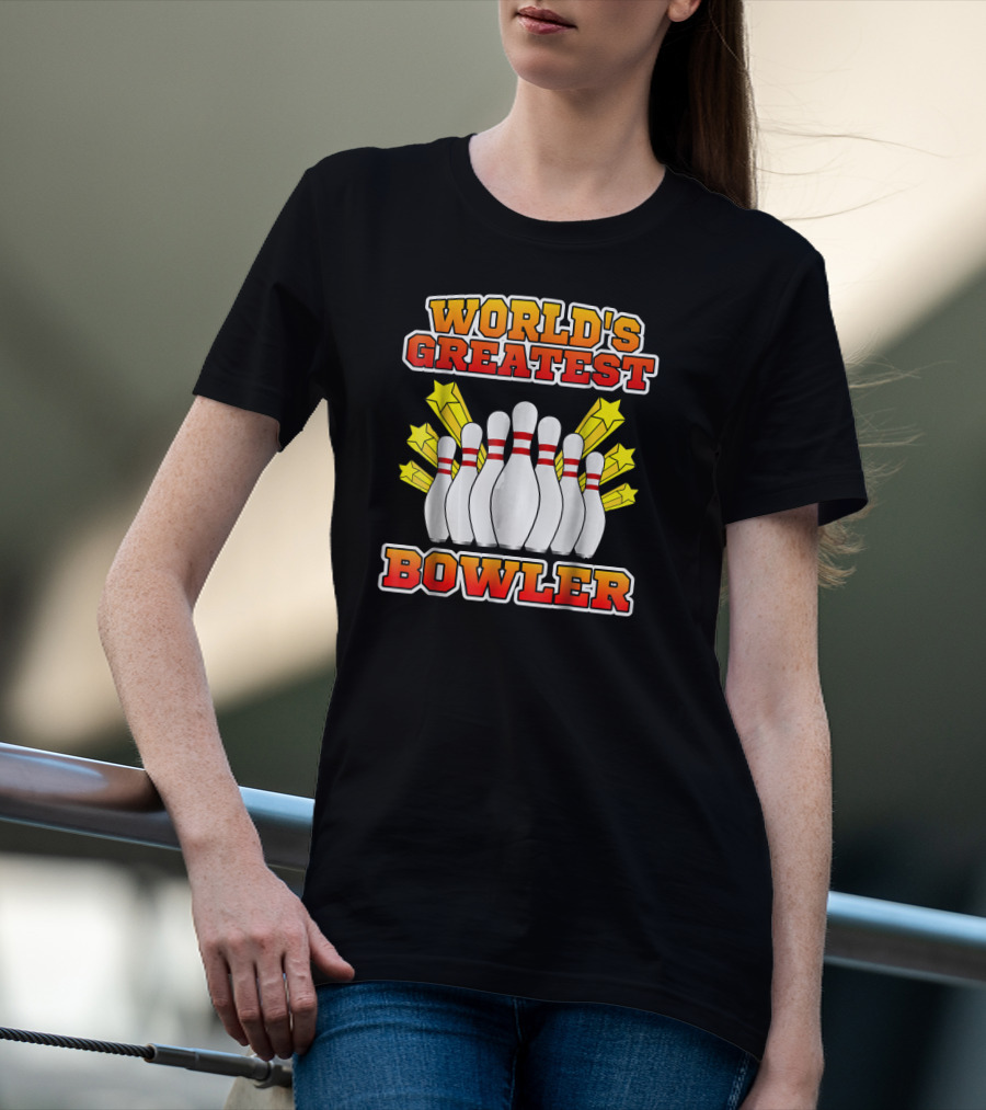 World's Greatest Bowler With Bowling Pins And Stars T-Shirt