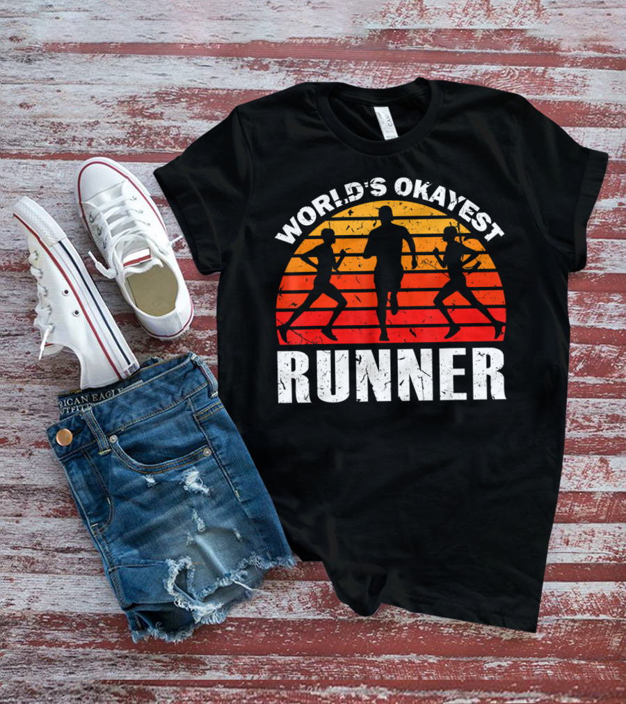 World's Okayest Runner Sunset Silhouette Sprinting Marathon T-Shirt