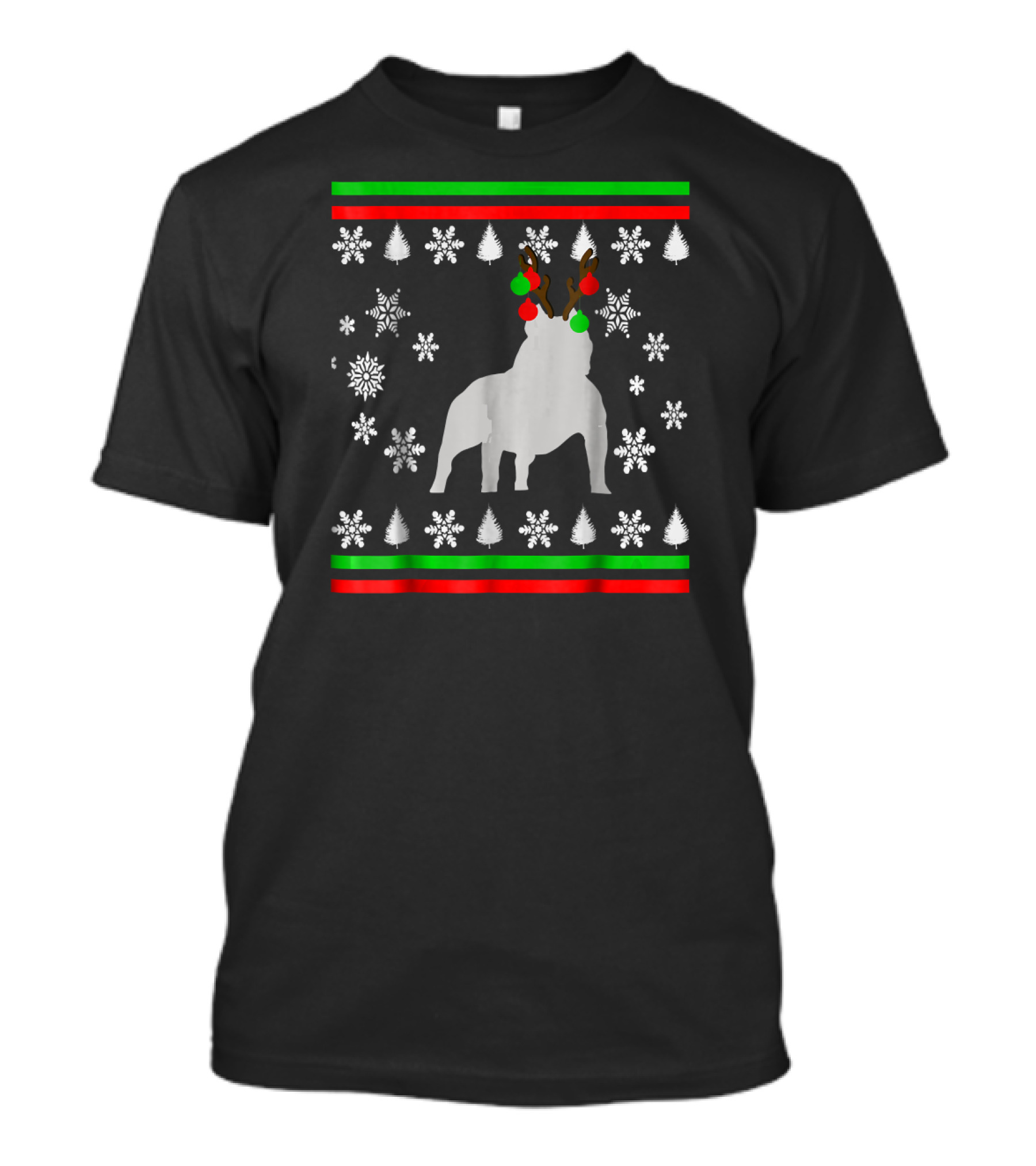 Xmas Cool Te Christmas Pitbull Deer Holiday Snowflakes Trees T-Shirt