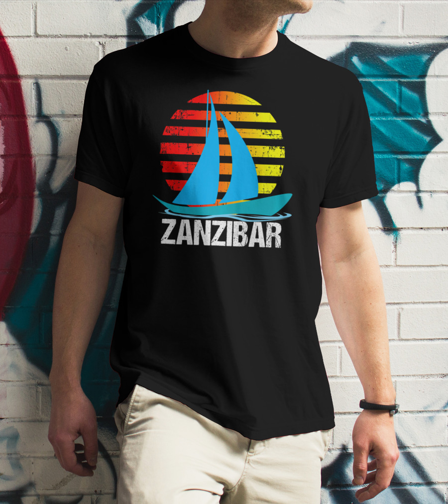 Zanzibar Sunset Sailboat Vintage Nautical Scene T-Shirt