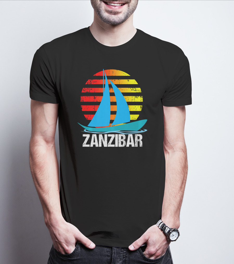 Zanzibar Sunset Sailboat Vintage Nautical Scene T-Shirt