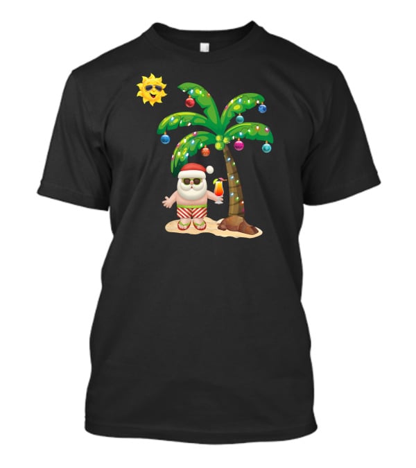 Summer Santa Claus Christmas Mele Tropical Palm Tree Festive Cocktail T-Shirt