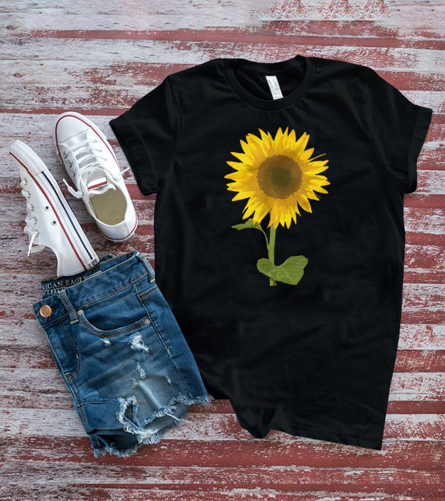 Sunflower Black Background Image T-Shirt