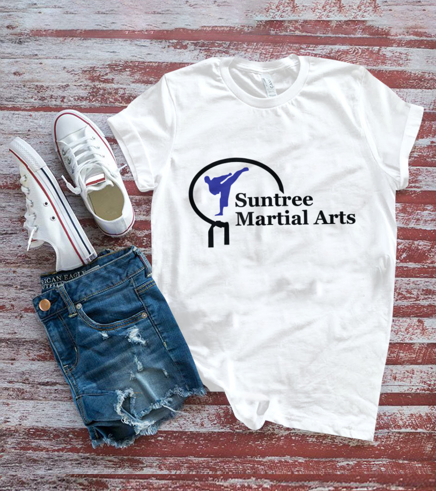 Suntree Martial Arts Logo With Blue Kicking T-Shirt