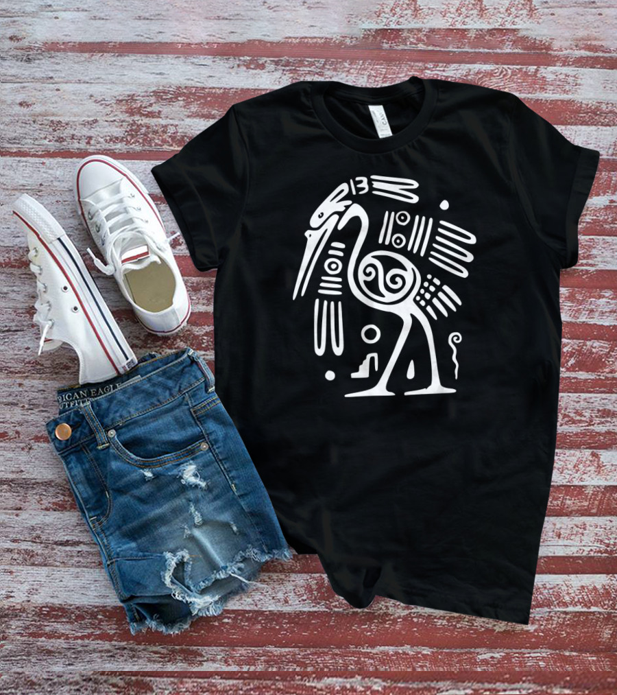 Ibis Ornithology White Line Drawing Ancient Symbolic T-Shirt