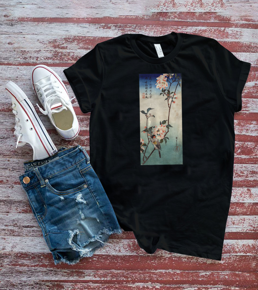 Japanese Ukiyo-e Birds With Cherry Blossoms Tree Scene T-Shirt
