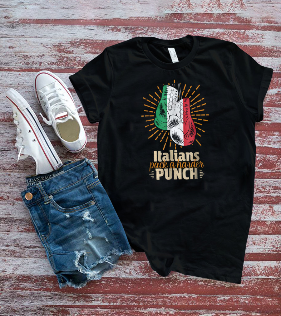 Italians Pack A Harder Punch Boxing Gloves Sporting Italy Flag Stripes T-Shirt