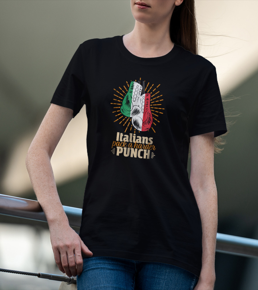Italians Pack A Harder Punch Boxing Gloves Sporting Italy Flag Stripes T-Shirt