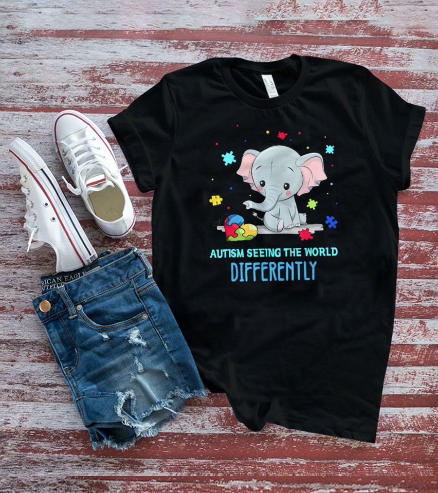 Autism Seeing The World Differently Elephant Puzzle Pieces T-Shirt
