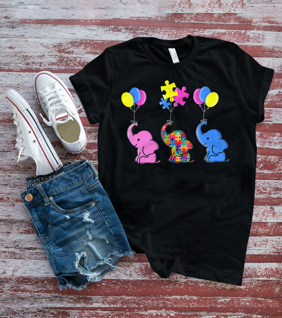 Autism Awareness Elephant Balloons Puzzle T-Shirt