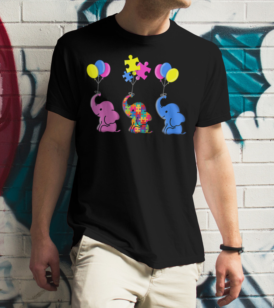 Autism Awareness Elephant Balloons Puzzle T-Shirt