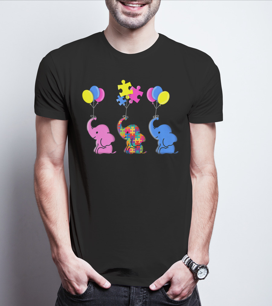Autism Awareness Elephant Balloons Puzzle T-Shirt