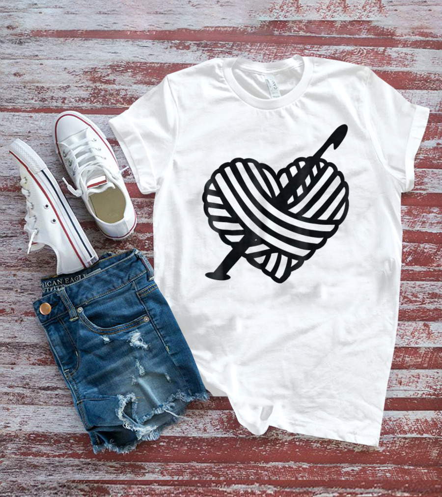 I Love Crochet Yarn Heart With Crochet Hook T-Shirt