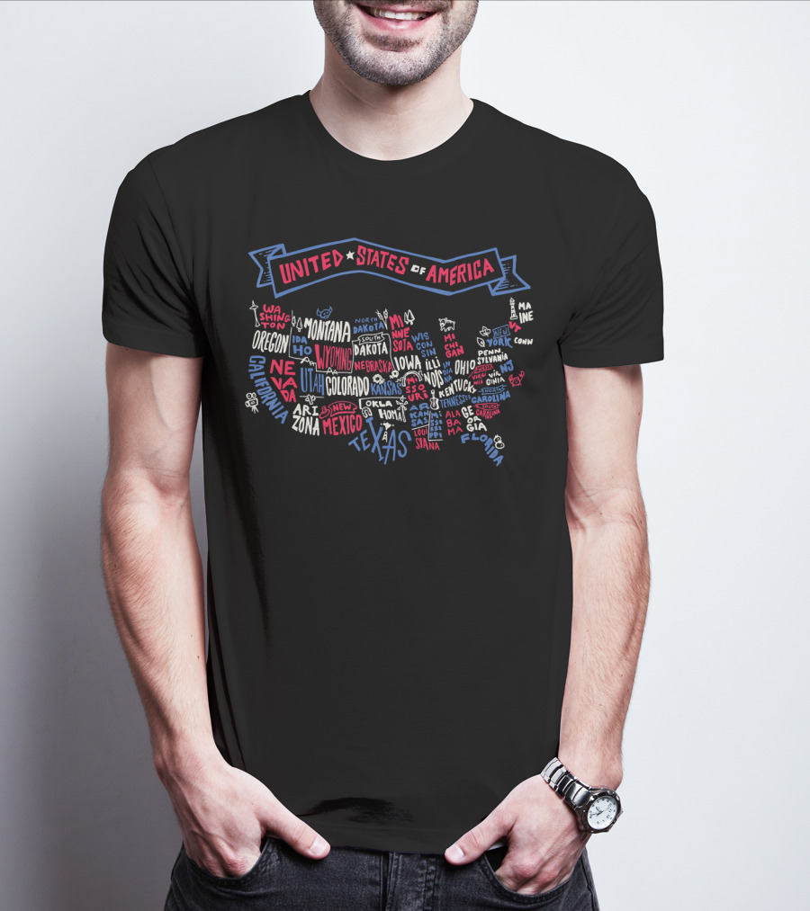 United States Of America Map With All 59 US National Parks Typography T-Shirt